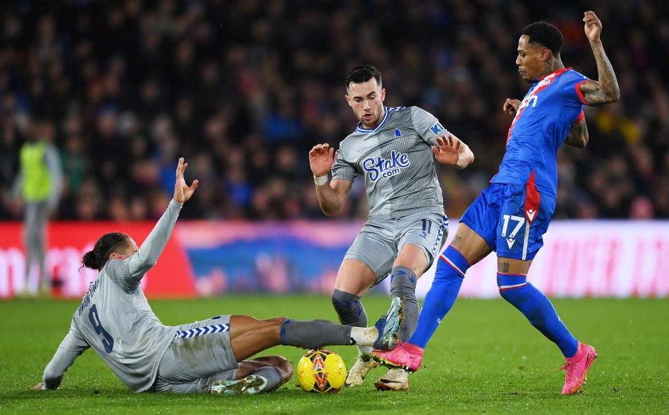 Dominic Calvert-Lewin was sent off for this tackle before the punishment was quashed