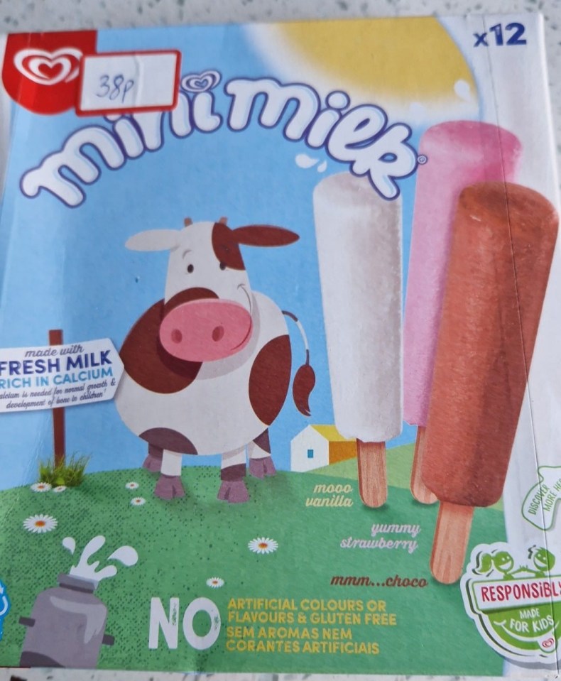 She also got a box of Mini Milk ice lollies for 38p - making them just 3p each