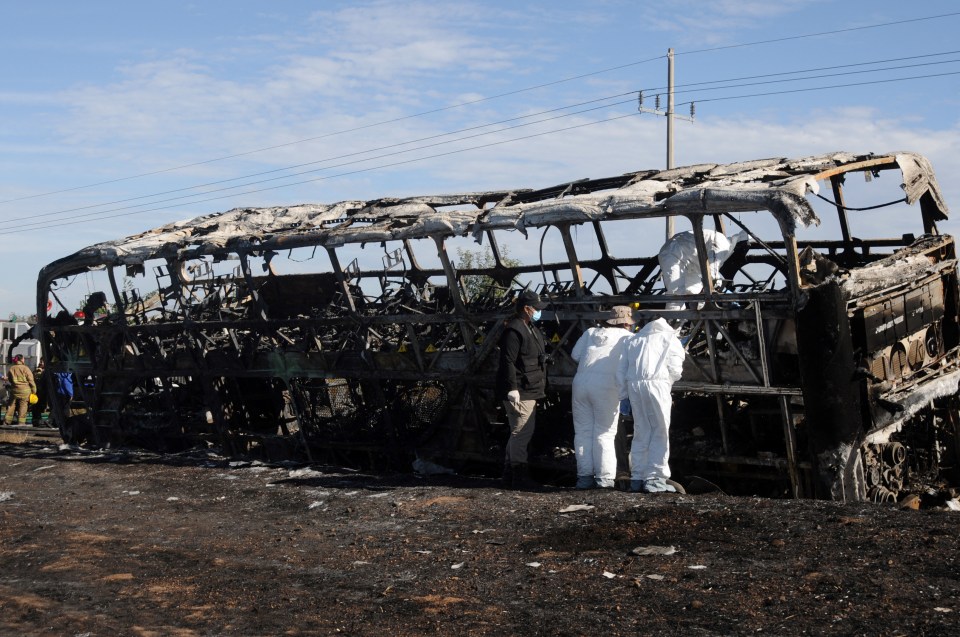 The public transport vehicle went up in flames following the nasty crash