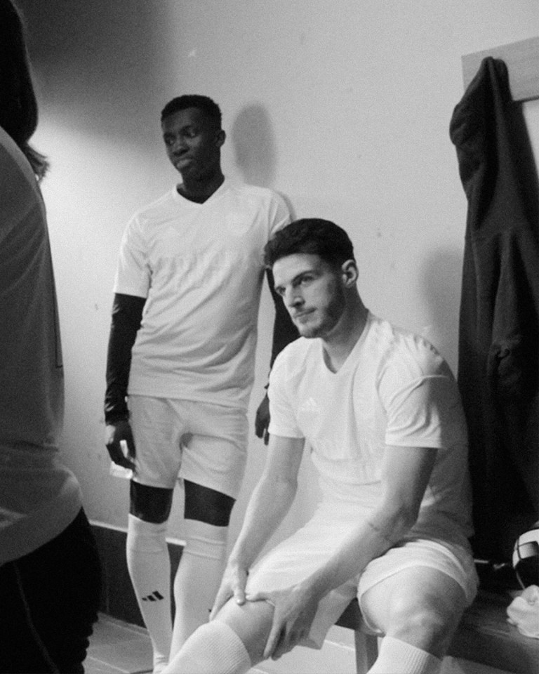 Eddie Nketiah and Declan Rice have been pictured in the all-white strip