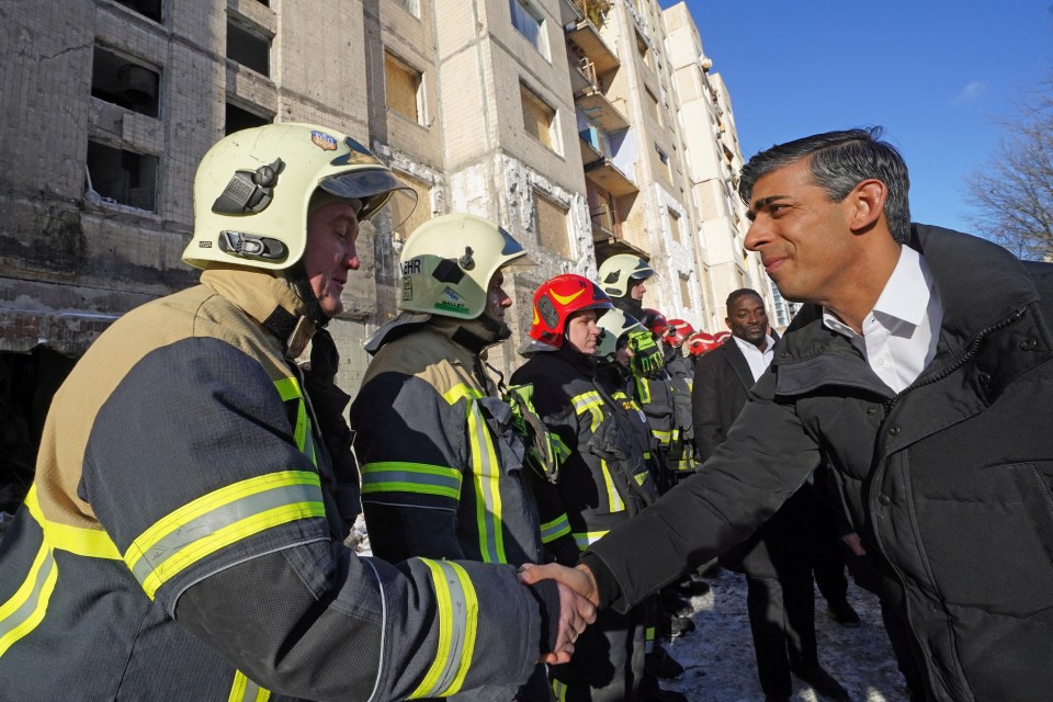 Prime Minister Rishi Sunak meets firefighters ahead of meeting with President Volodymyr Zelensky