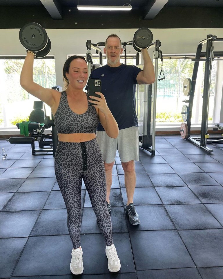 Charlotte and her Dad hitting the gym whilst on holiday