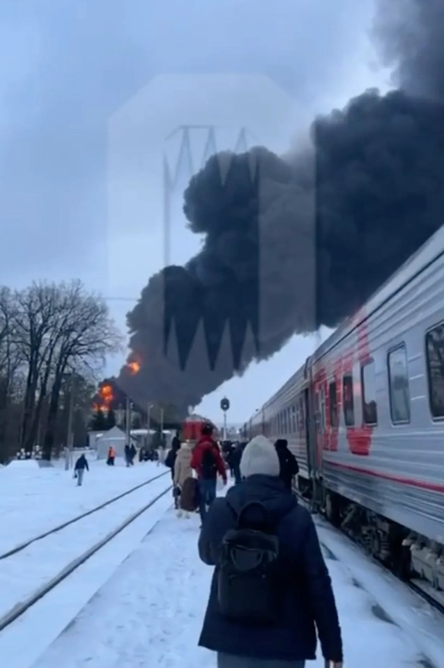 Footage showed thick black smoke billowing into the sky