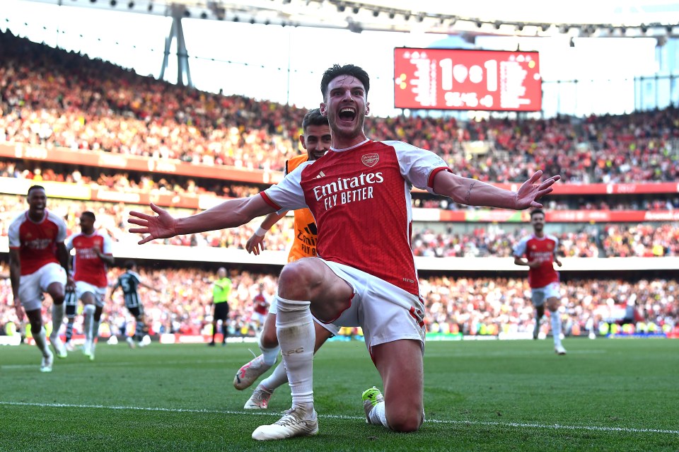 Rice celebrates his crucial goal against Manchester United