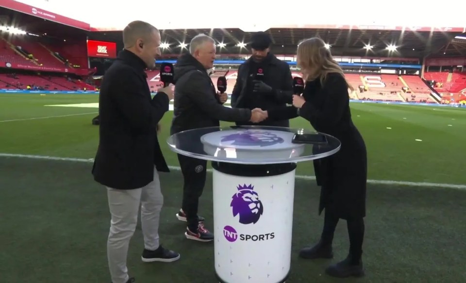 Chris Wilder gave Laura Woods a firm handshake as he was introduced on the broadcast