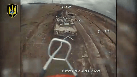 Onboard footage shows the UAV catching up with the tank