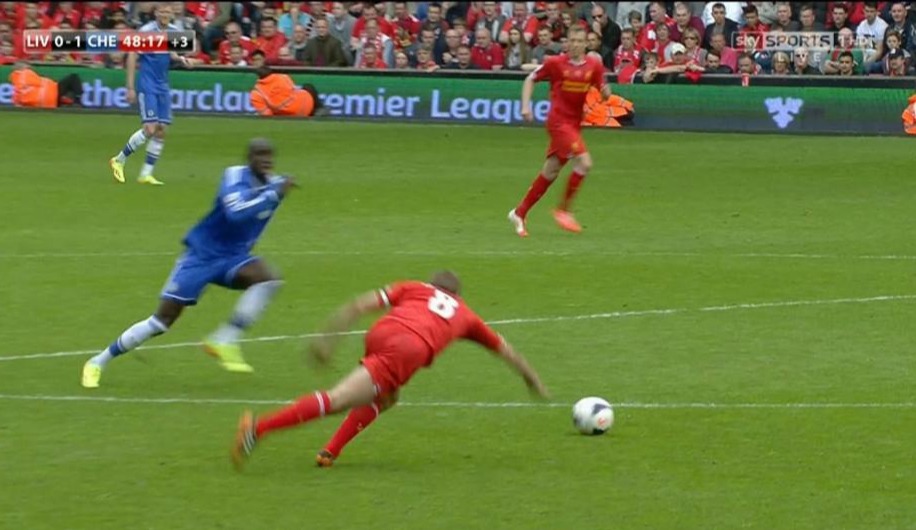 Steven Gerrard's slip allowed Chelsea's Ba to steal the ball and score