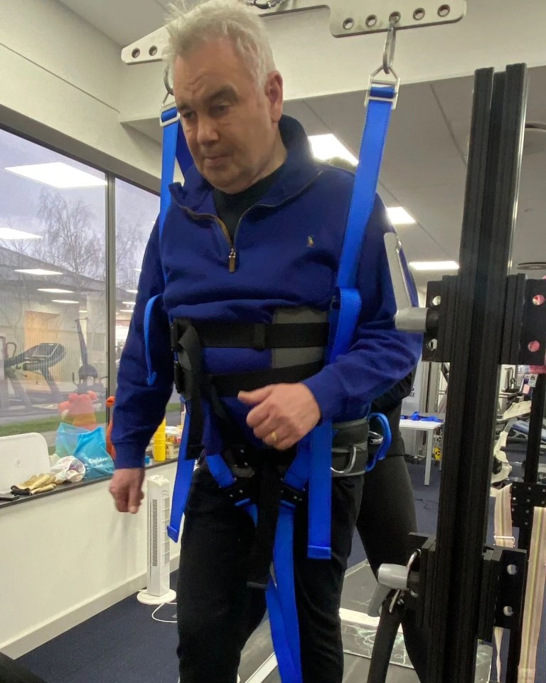 Eamonn in physio learning to walk again following surgery on his back