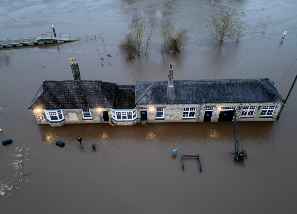 Homes in Naburn Lock on the outskirts of York were submerged this morning