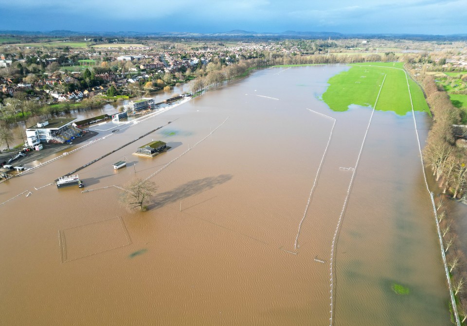 Flooding at the racecourse as the River Severn bursts its banks in Worcester