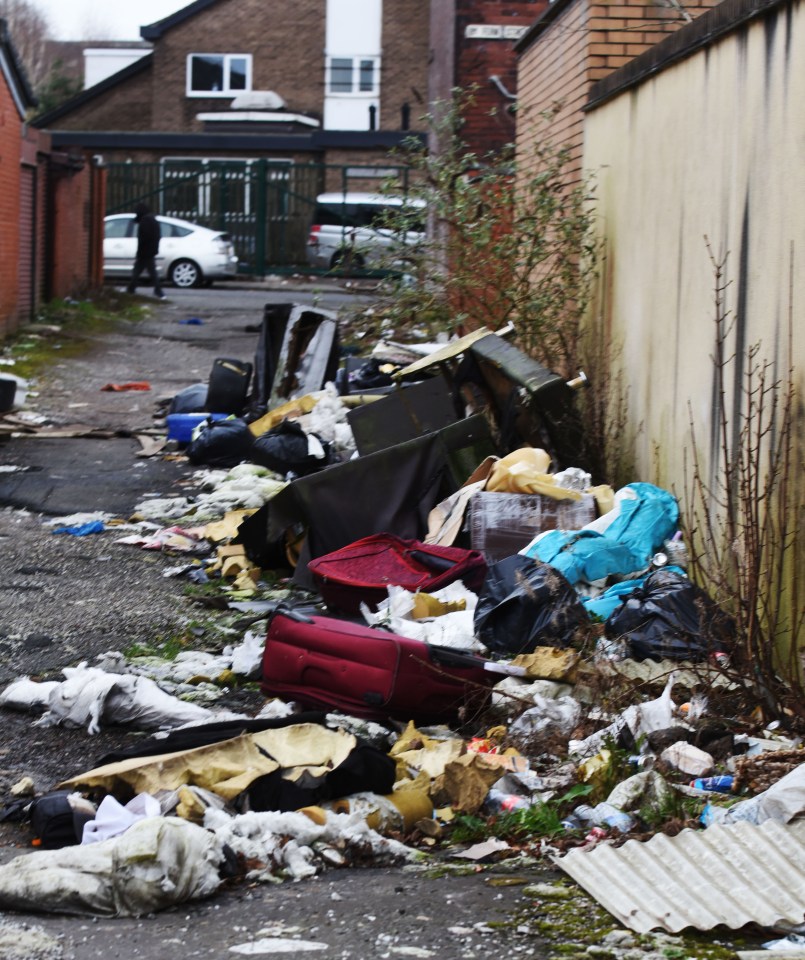 But locals are fuming about fly-tipped rubbish in a nearby alleyway