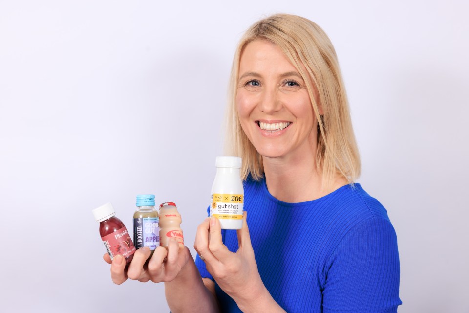 Lynsey Hope with the selection of gut health drinks she reviewed