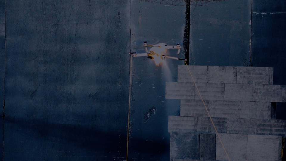 A drone erupting in flames after it was hit with the Dragon Fire laser from more than two miles away in a 2022 test