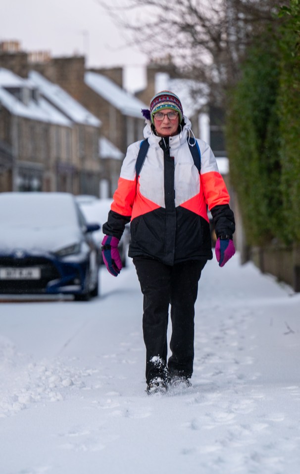 A walker was dressed for the weather in Huntly, Aberdeenshire