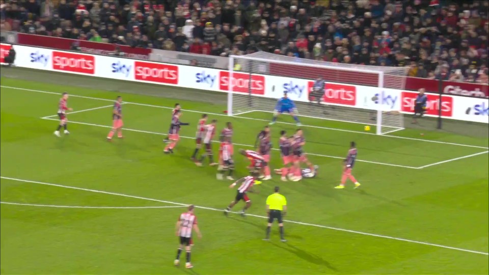 Toney curled the free-kick into the corner having moved the ball slightly to the right