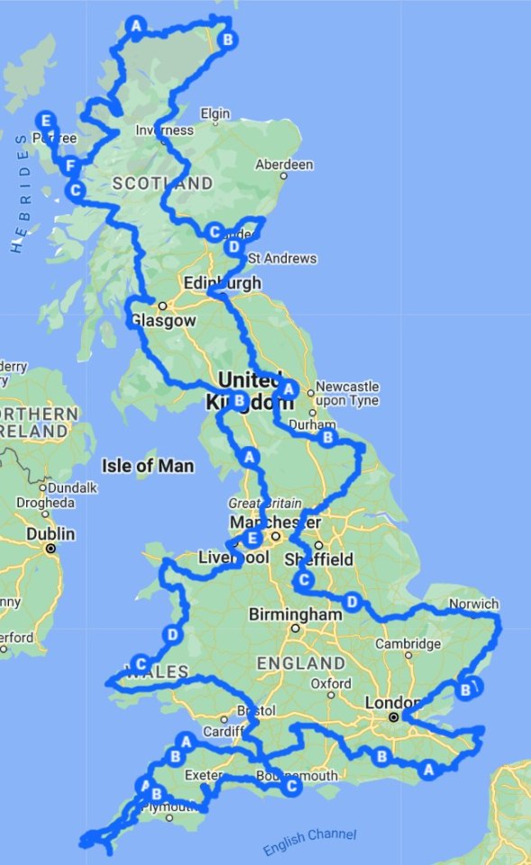 He tried to avoid motorways on the epic 3,343 mile round trip