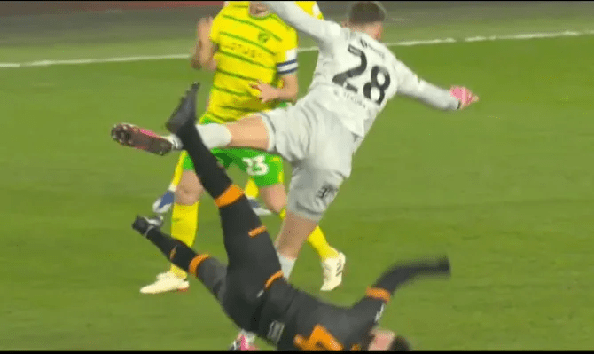 The Hull star was sent flying and came off with concussion