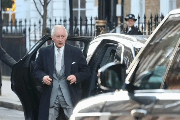 King Charles appeared arriving at the London Clinic yesterday