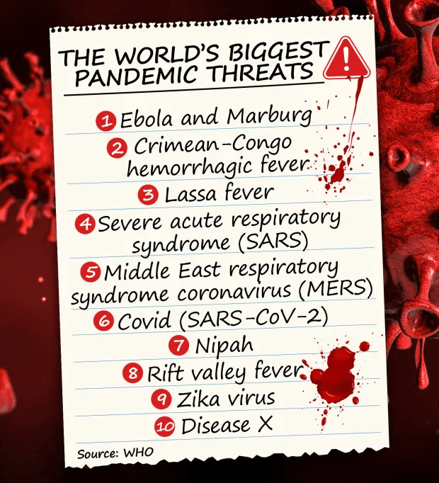 The WHO's nine priority diseases that pose the biggest risk to public health (plus Disease X)