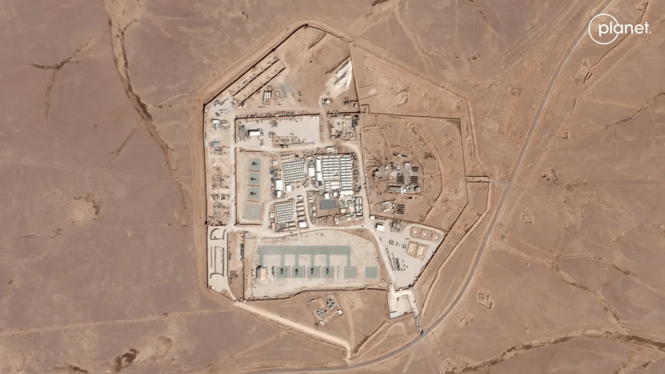 A satellite view of the US military outpost known as Tower 22 in Jordan where three American troops were killed on Saturday