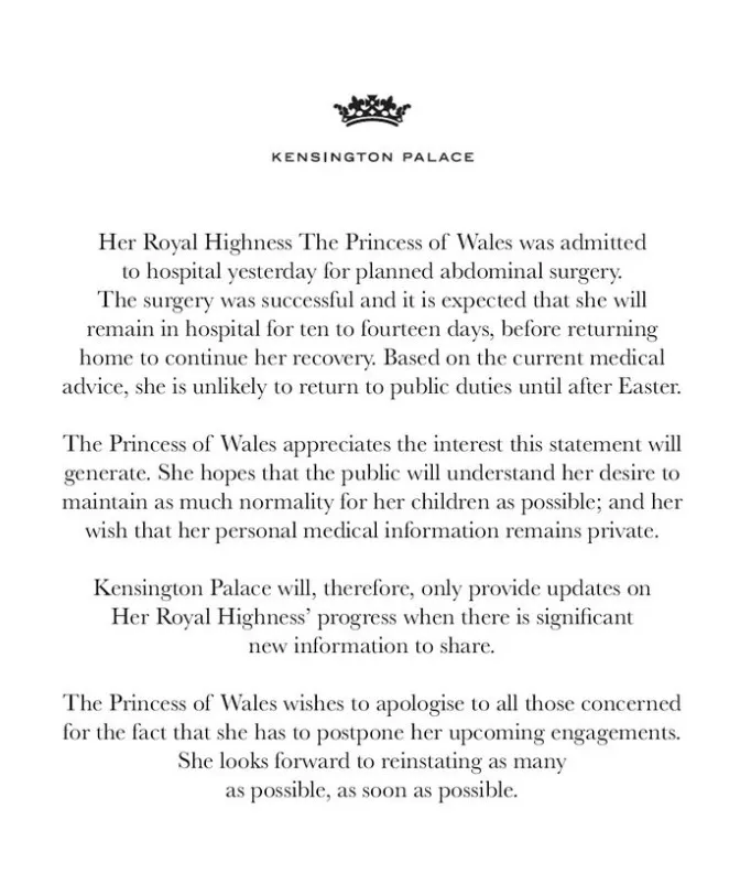 A statement was released by the palace on X