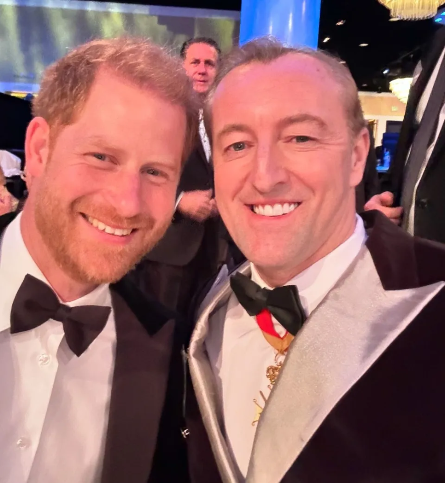 The Duke of Sussex was seen beaming in a selfie alongside Prince Mario-Max Schaumburg-Lippe at the Beverly Hills Hilton