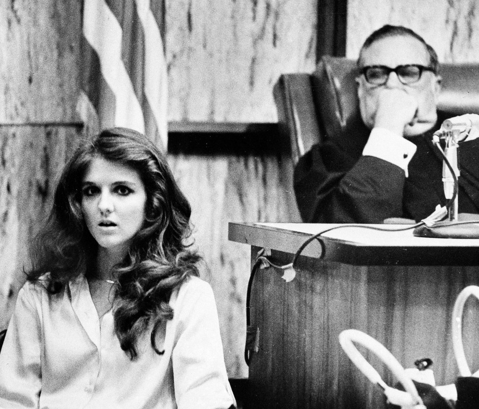 Carol DaRonch testifies at a pre-sentencing hearing for convicted murderer Ted Theodore Bundy, as Judge Edward Cowart looks on in Miami, Flordia on July 28, 1979. Bundy was convicted of kidnapping DaRonch from a Salt Lake City suburb in 1974. (AP Photo)