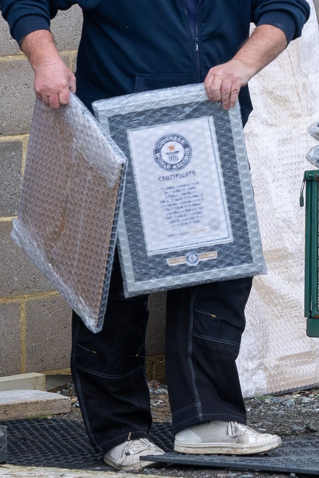 Captain Tom's Guinness Book of Records certificate being taken away