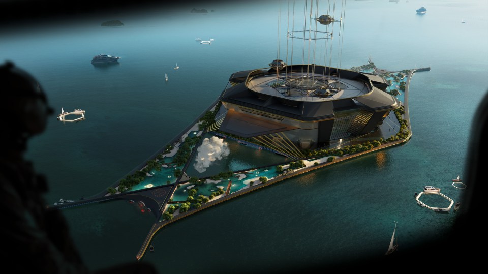 His design would include a floating platform on Earth