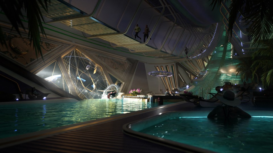 Swimming pools and luxury accommodation would be on offer as people enjoy the stunning views of Earth