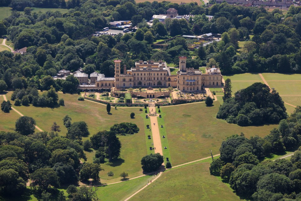 An aerial view of the majestic home