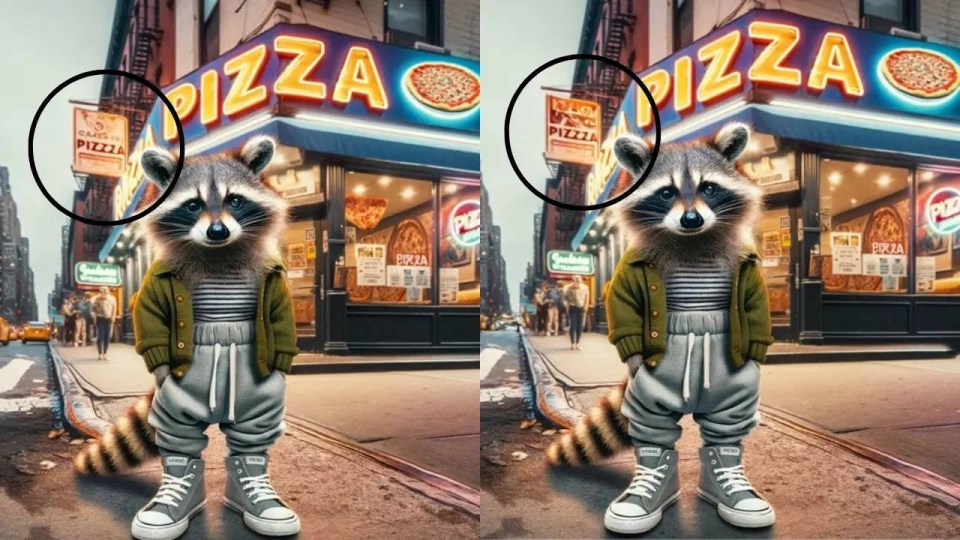 The pizza signs appear different in the two images