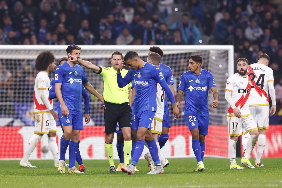 Greenwood was sent off for dissent in Getafe's loss to Rayo Vallecano