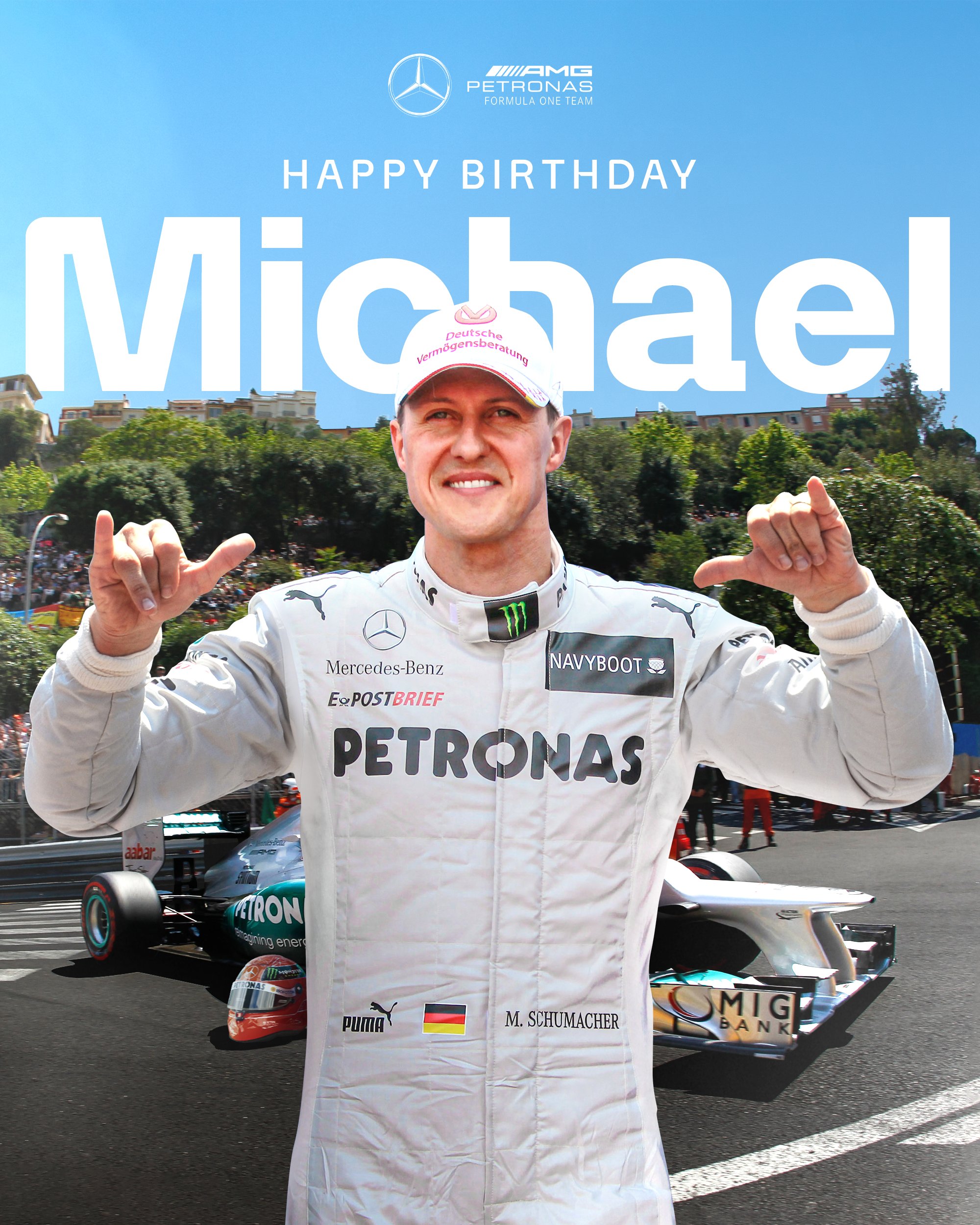 Mercedes have urged Schumacher to 'keep fighting' as he celebrates his 55th birthday