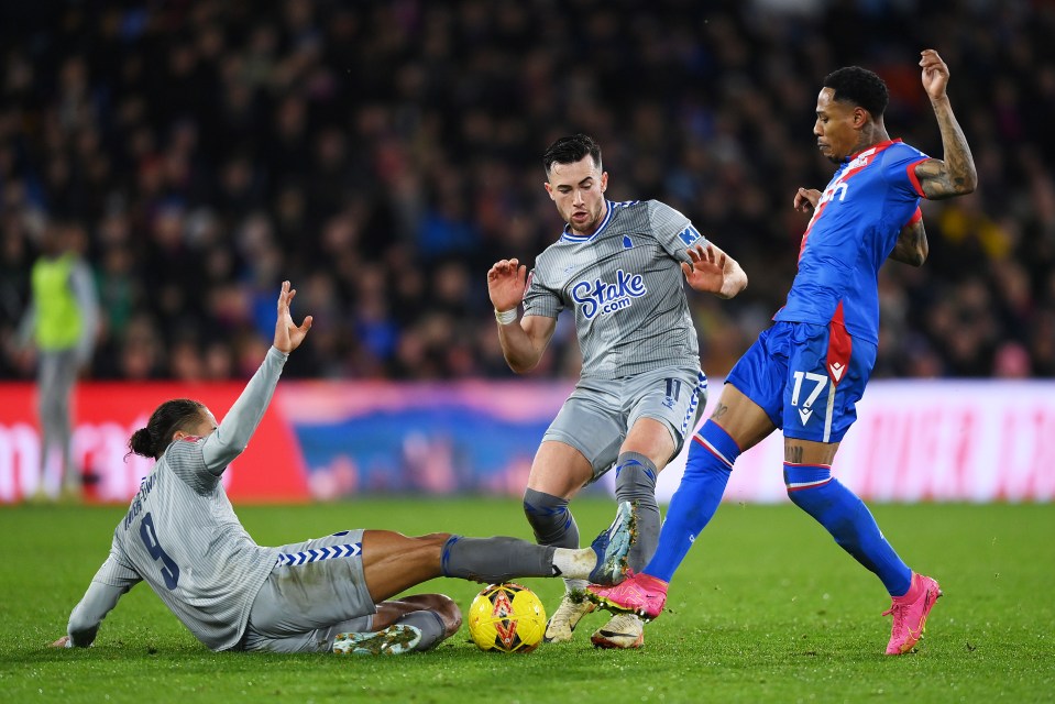 Dominic Calvert-Lewin was sent off by VAR for this challenge on Thursday