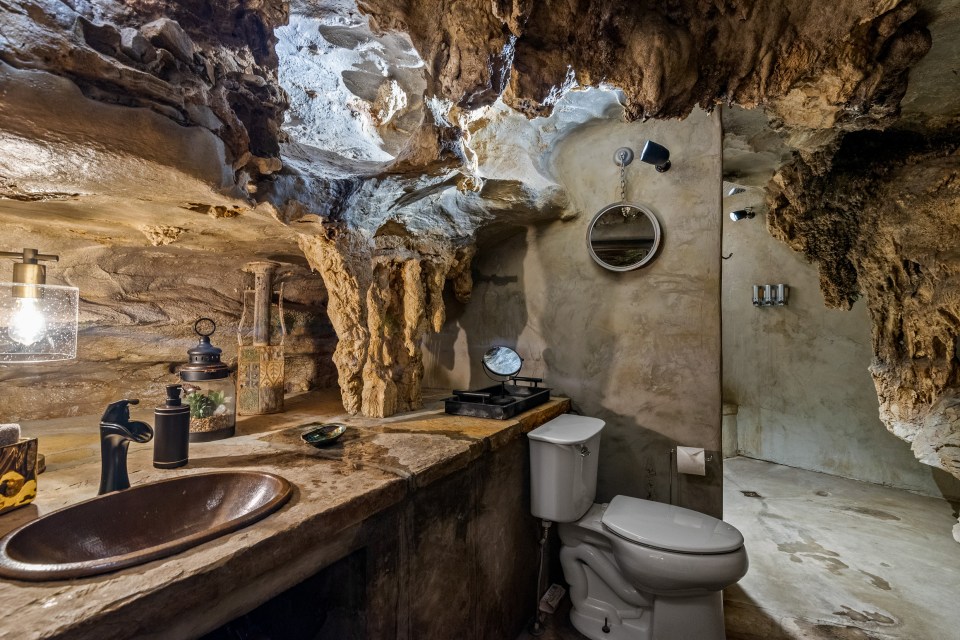 Exposed walls of the cave are seen throughout the place even in the bathroom