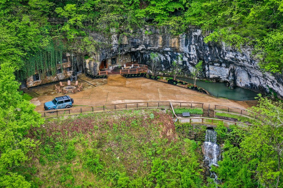 The bunker is nestled into a cave and is surrounded by beautiful scenery