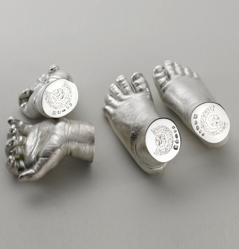 Baby hands and feet life cast in silver