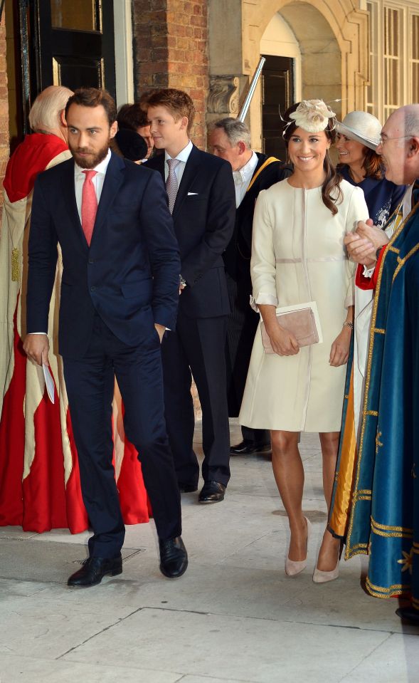 Pippa and James Middleton leave the Chapel Royal in St James’s Palace following the christening of Prince George