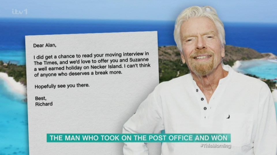 Richard Branson gifted Alan and his wife Suzanne a free holiday