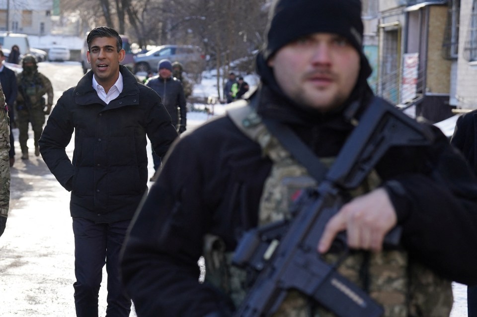 Prime Minister Rishi Sunak is shown damaged buildings ahead of meeting with President Volodymyr Zelensky