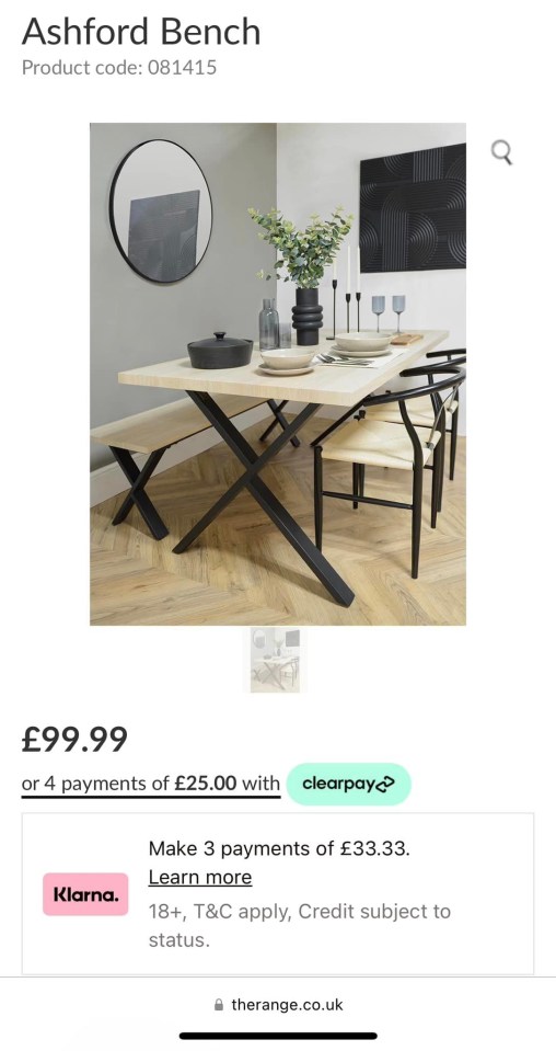 Cathryn fell in love with this table and bench set from The Range but it was sold out