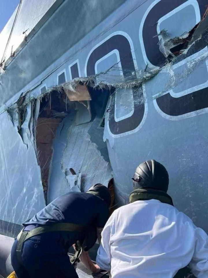 HMS Bangor was left with a gaping hole in its side after another Royal Navy ship crashed into it