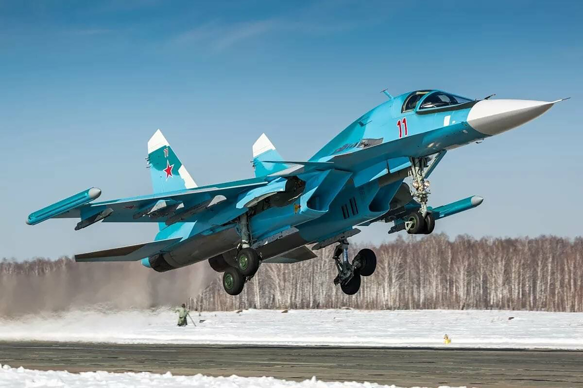 The Su-34, pictured, is estimated to cost around £40million