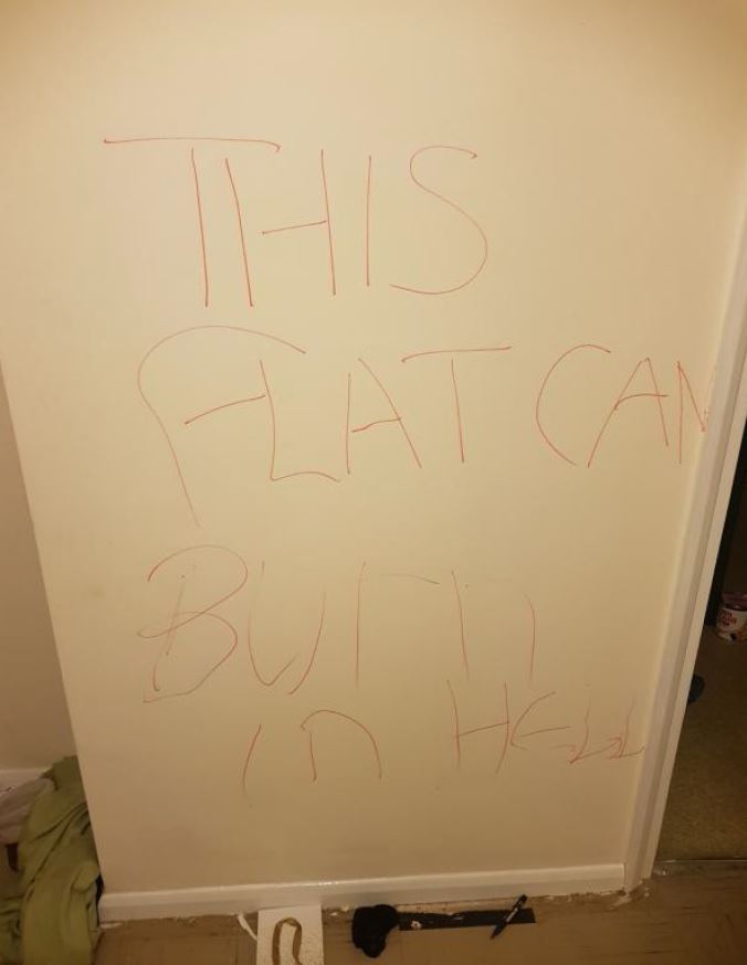 Lauren Marie Talbot scribbled the message on a wall at her flat