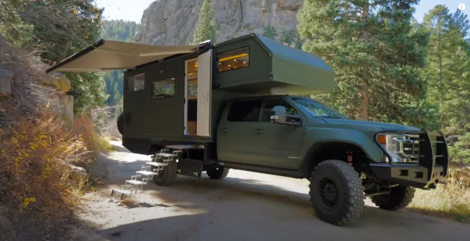 Fold out stairs and an awning are available on the exterior