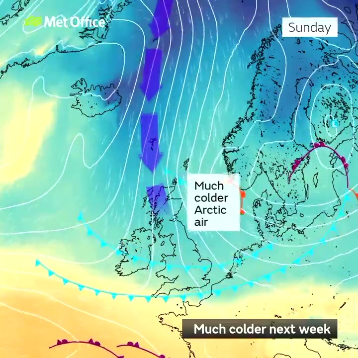 The Met Office says arctic air will drag the mercury down