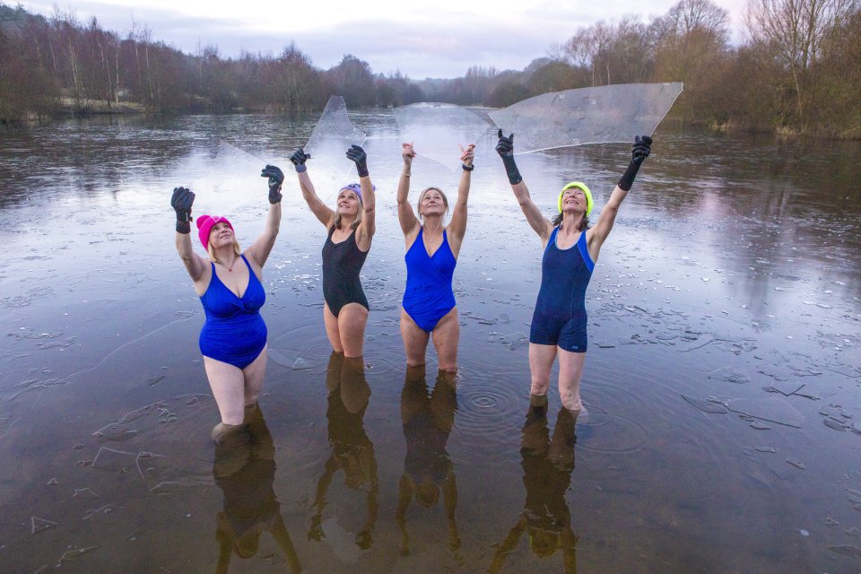 Wild swimmers break ice on frozen water for a Sunday morning dip at Avon Lagoon