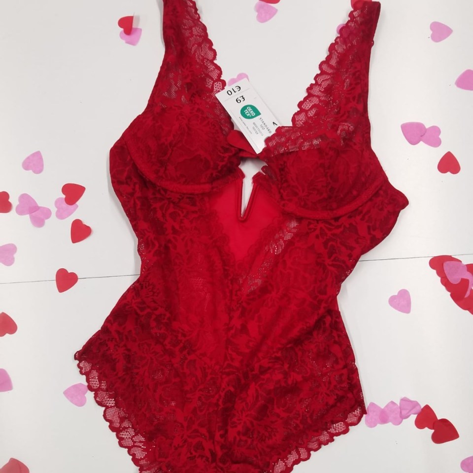 A red lace bodysuit is also being sold in stores for £9