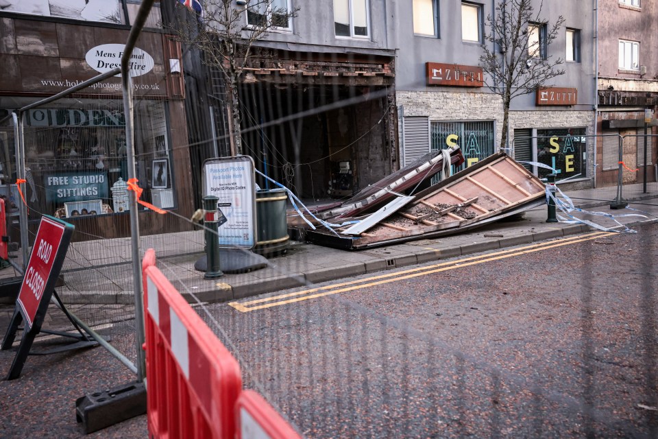 Yorkshire Street in Oldham was closed off after the front of a building fell into the road